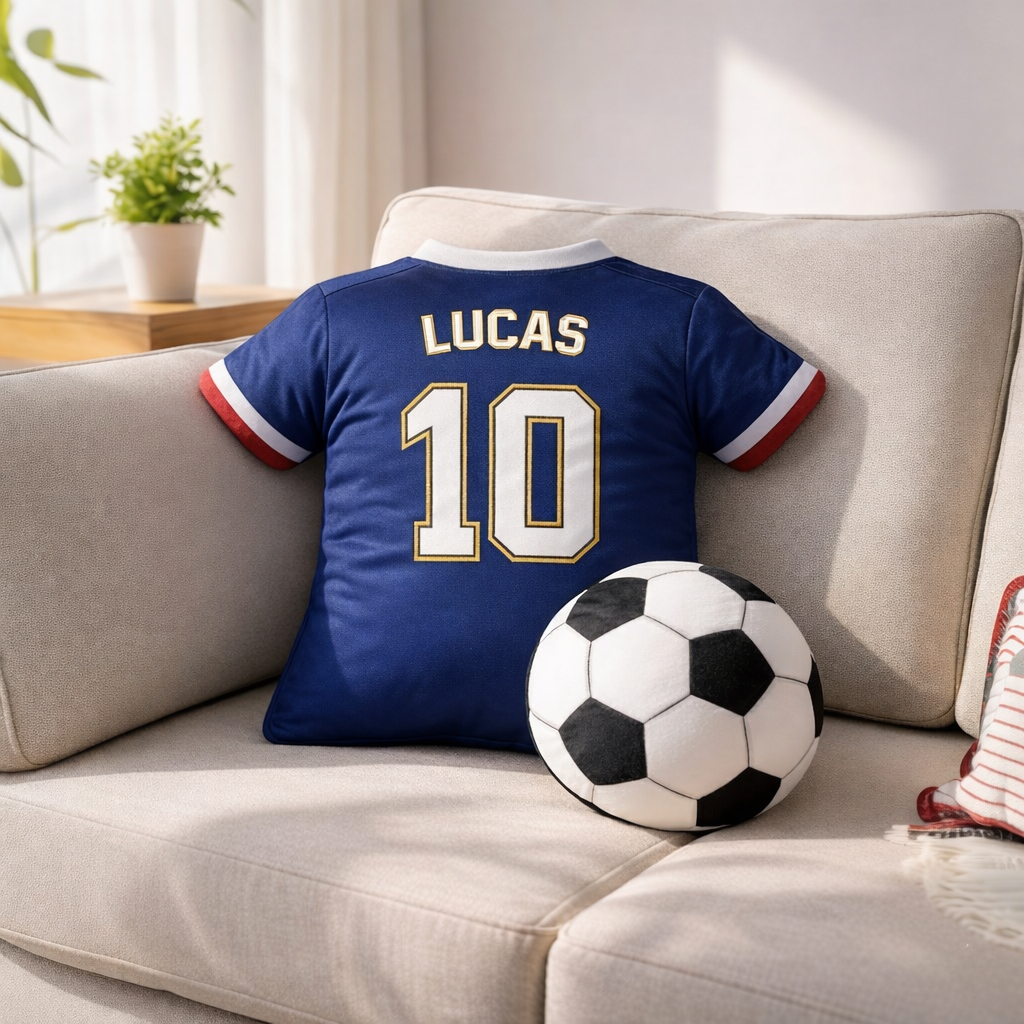 Custom Name Soccer T-Shirt Plush Velvet Pillow