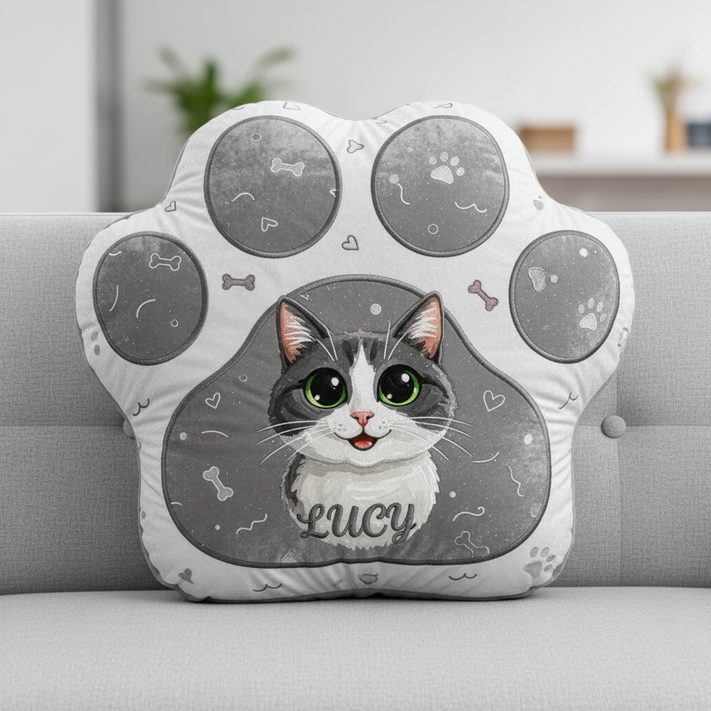 Custom Portrait Velvet Paw Print Pillow