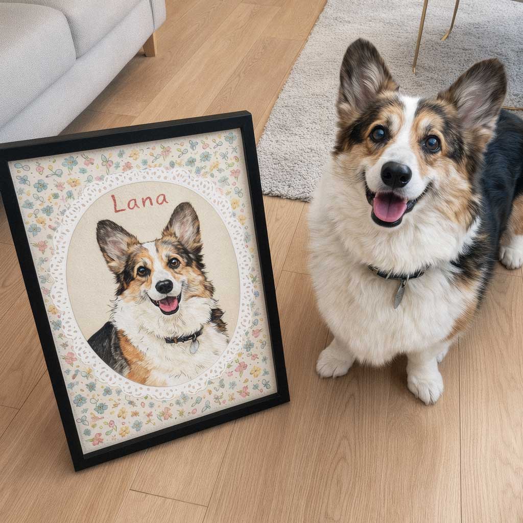 Custom Pet Portrait Vintage Lace