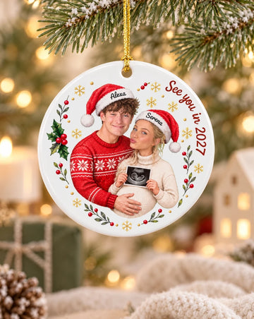 Custom Pregnancy Announcement Heart Ceramic Ornament