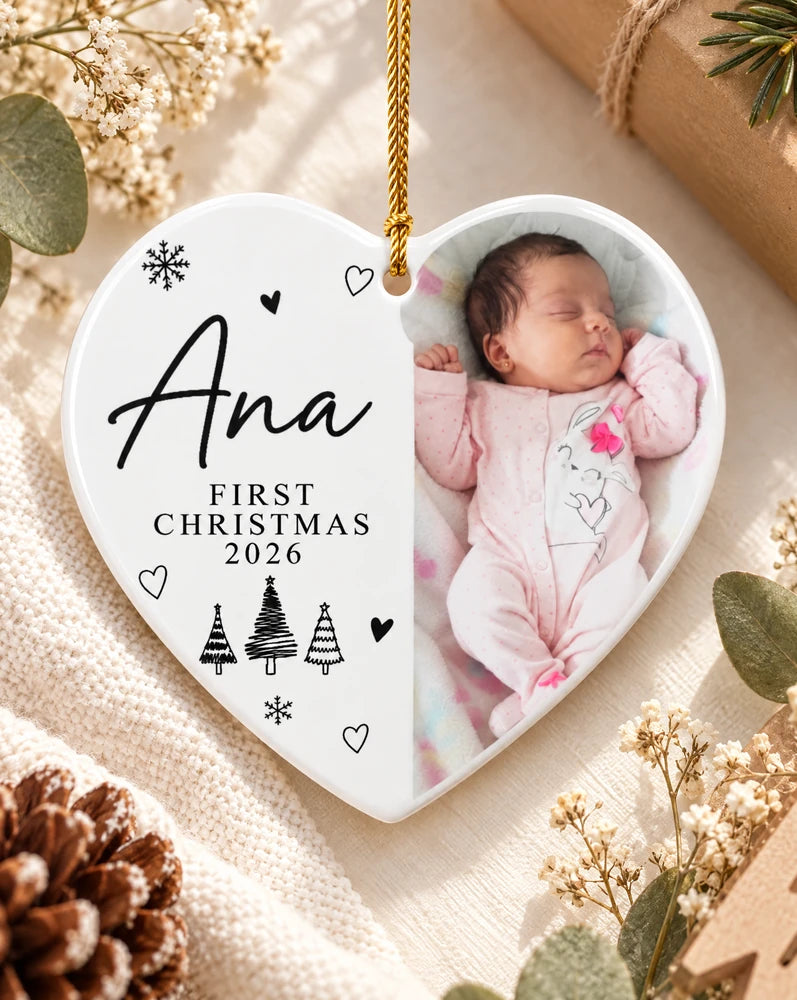 Personalised Baby S 1St Christmas Ornament (Heart Shape Only)