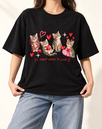 Romantic Valentine's Day Tabby Cats Pink Tshirt