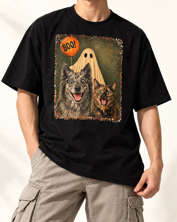 Custom Pet Halloween Tee Ghost Selfie Dog Tshirt