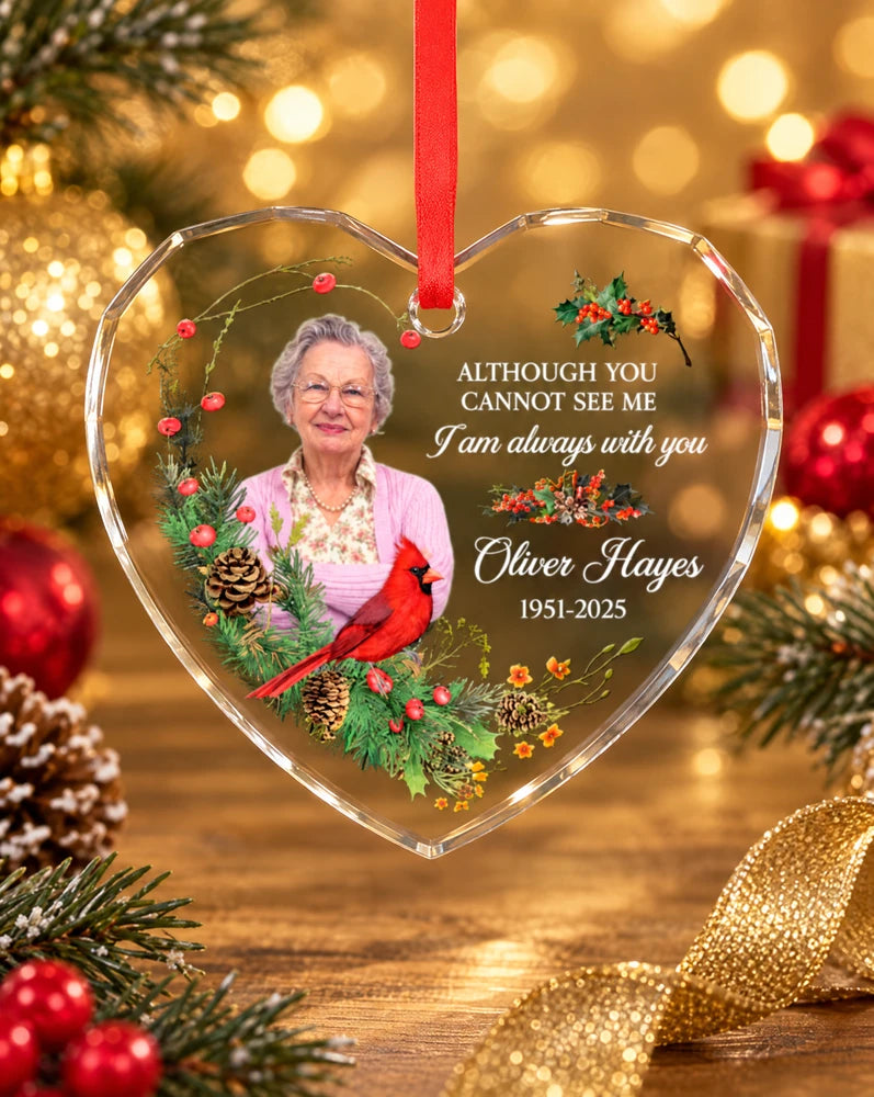 Custom Photo Memorial Heart Glass Ornament Dad Mom Memorial Christmas Ornament