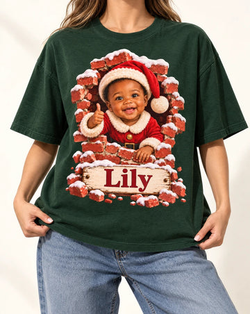 Personalized Child Santa Brick Wall Christmas Shirt