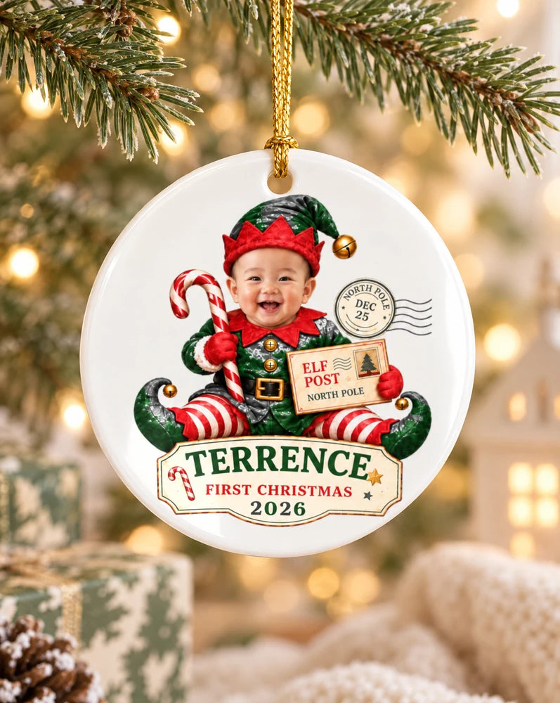 Personalized Baby Photo Christmas Elf Ornament