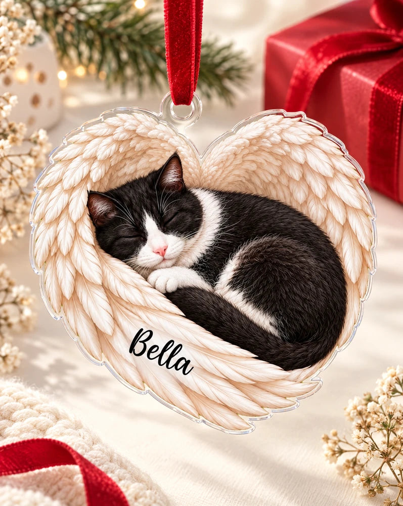 Personalized Sleeping Pet Angel Wings Custom Shape Ornament