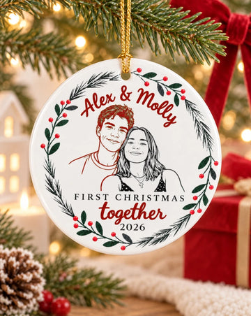 Custom Couple Christmas Wreath Acrylic Ornament