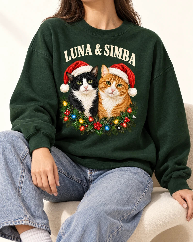 Personalized Two Pets Christmas Portrait Shirt
