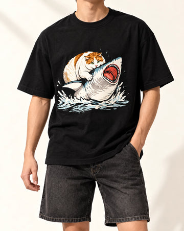 Fat Pet vs Shark Shirt Meme Hilarious Pet Riding Shark Tshirt