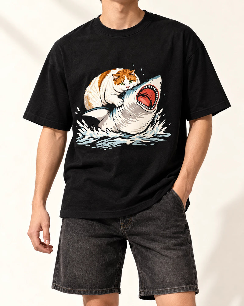 Fat Pet vs Shark Shirt Meme Hilarious Pet Riding Shark Tshirt