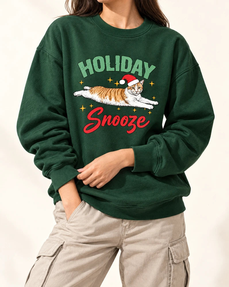 Retro Sketch Santa Cat Lazy Christmas Tshirt