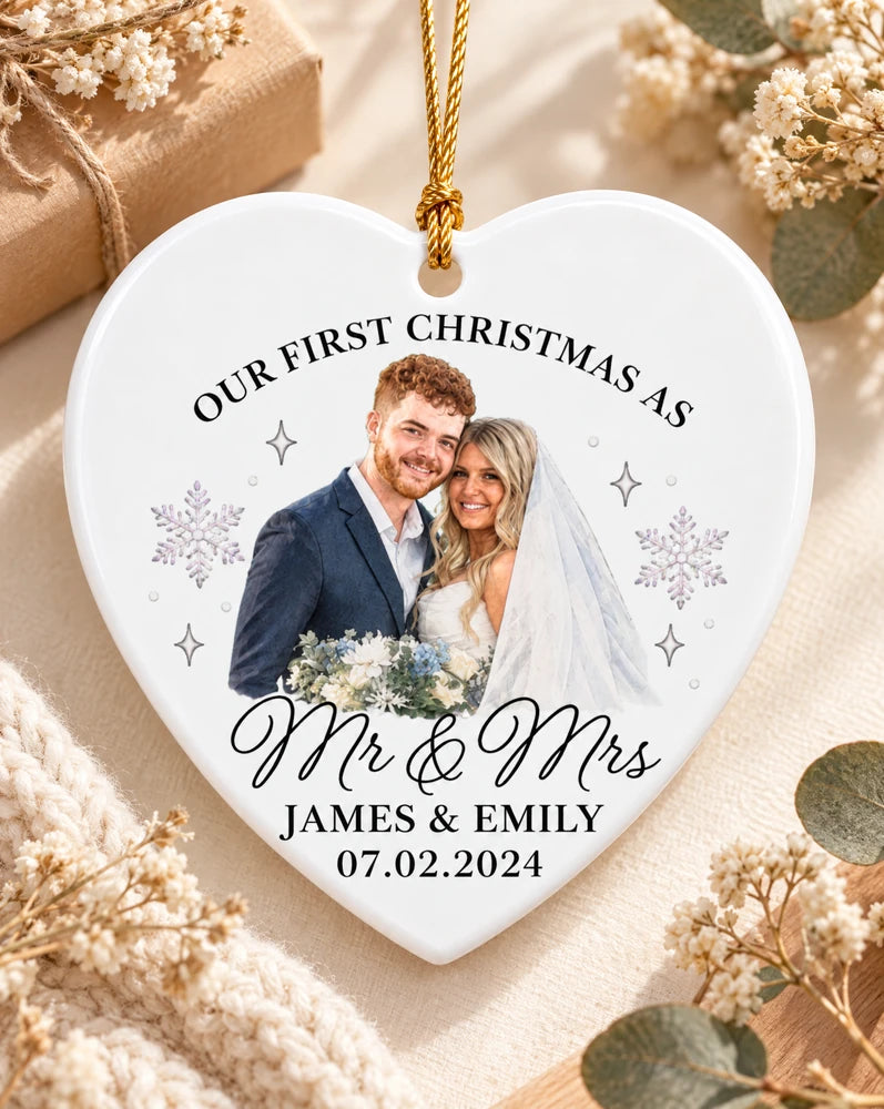 Custom First Christmas Married Ceramic Ornament