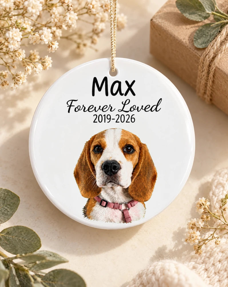 Personalized Watercolor Photo Pet Ornament First Christmas Ornament