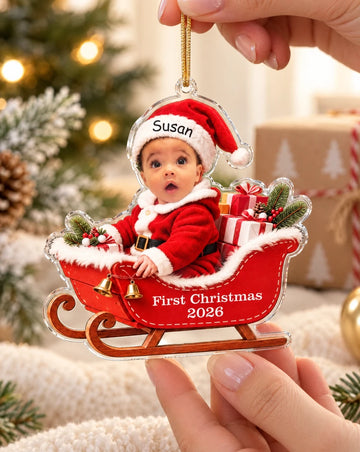 Custom Baby Photo Sleigh Acrylic Ornament