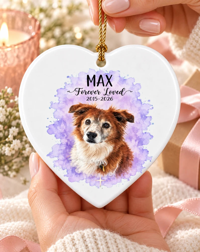 Personalized Watercolor Photo Pet Ornament First Christmas