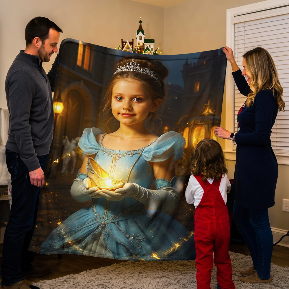 Personalized Fairy Tale Portrait BLANKET for Girls - Cinderella, Snow White & more.