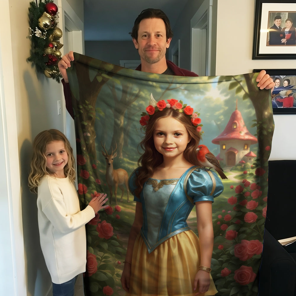 Personalized Fairy Tale Portrait BLANKET for Girls - Cinderella, Snow White & more.