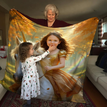 Personalized Unicorn Princess Portrait BLANKET for Girls  - Multiple Designs