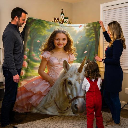 Personalized Unicorn Princess Portrait BLANKET for Girls  - Multiple Designs