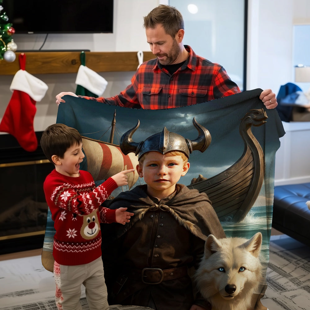 Personalized Fantasy Portrait BLANKET for Boys – Viking, Dragon Warrior & more