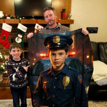 Personalized Career Portrait BLANKET for Boys – Firefighter, Police Officer, Pilot & more