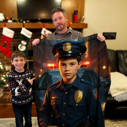 Personalized Career Portrait BLANKET for Boys – Firefighter, Police Officer, Pilot & more