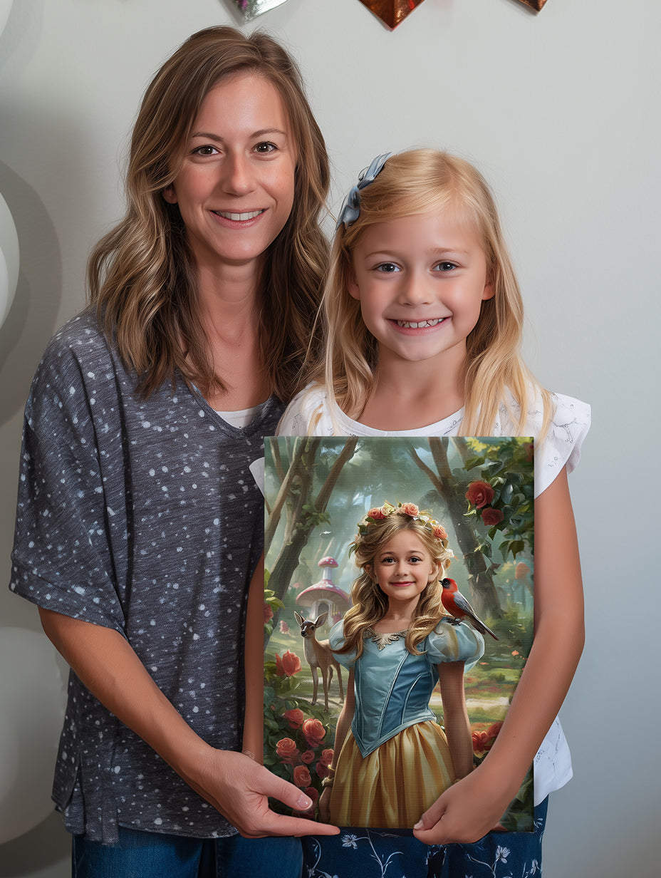 Personalized Fairy Tale Portrait CANVAS for Girls - Elsa, Rapunzel, Snow White & more...