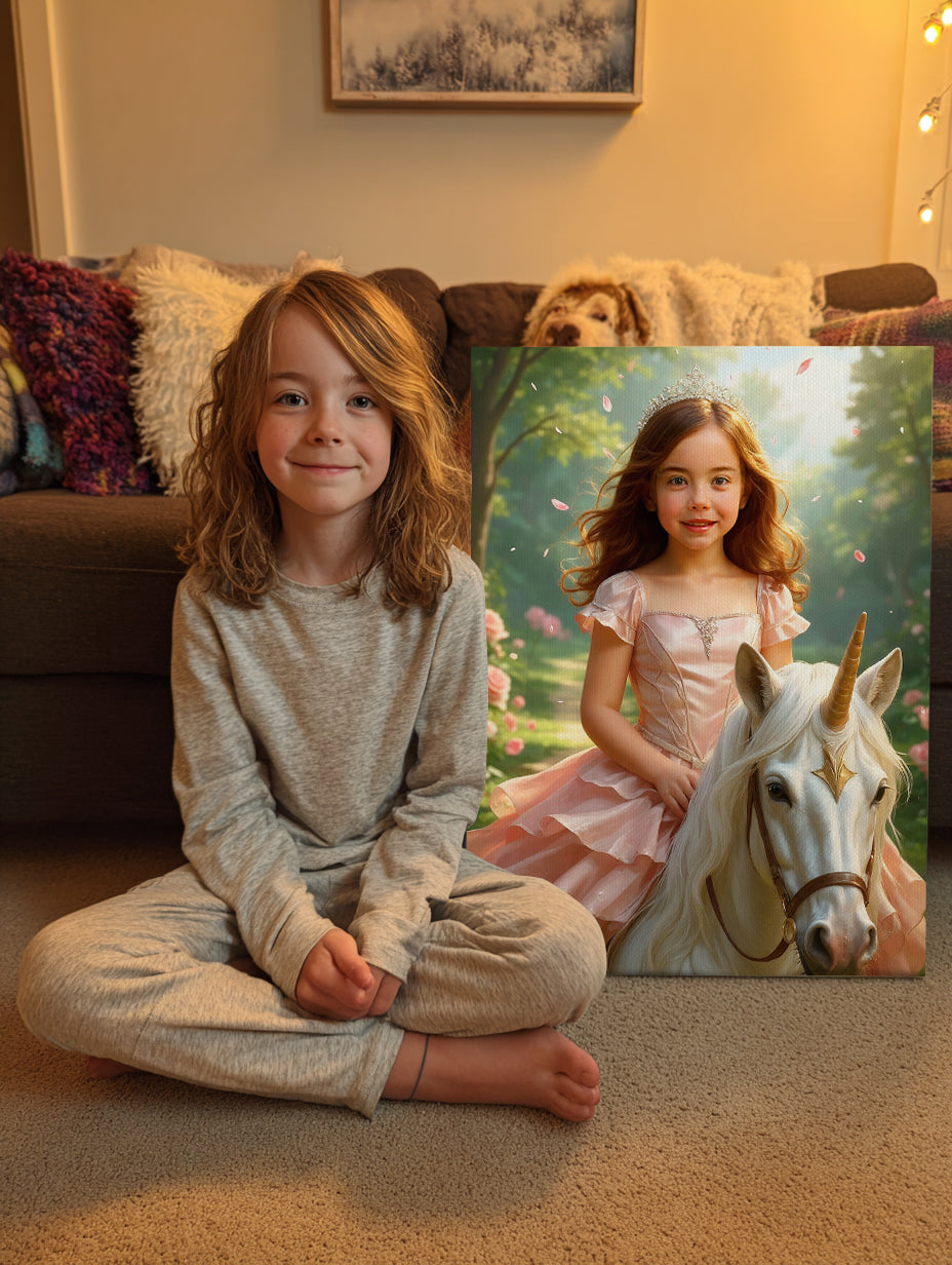 Personalized Unicorn Princess Portrait CANVAS for Girls  - Multiple Designs