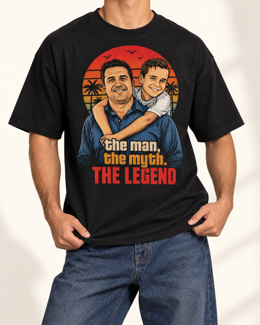 Retro the man, the myth. THE LEGEND | Custom T-shirt — Black T-shirt | Youth studio f63e8a9d1bf2