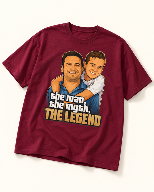 The man the myth the legend | Custom T-shirt — Maroon T-shirt | Youth studio 3a6a4e9078be