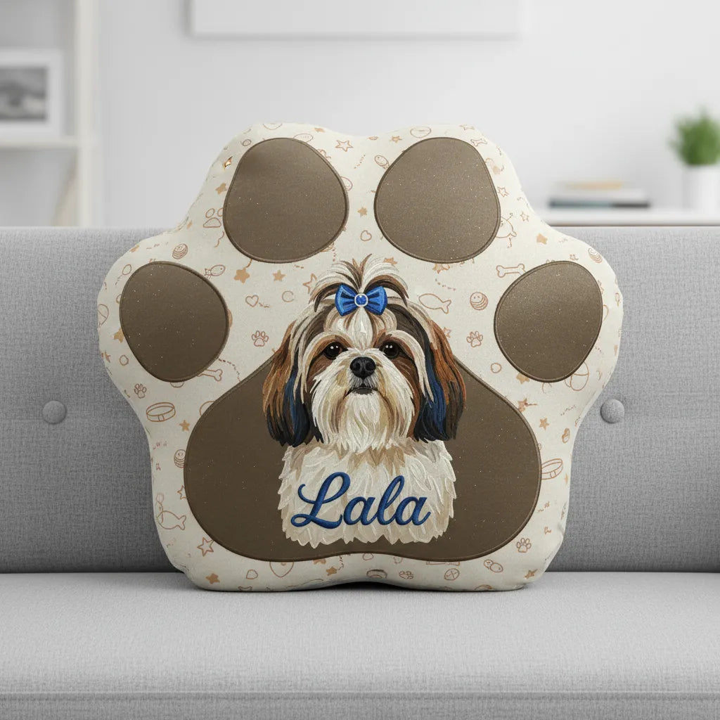 Custom Portrait Velvet Paw Print Pillow