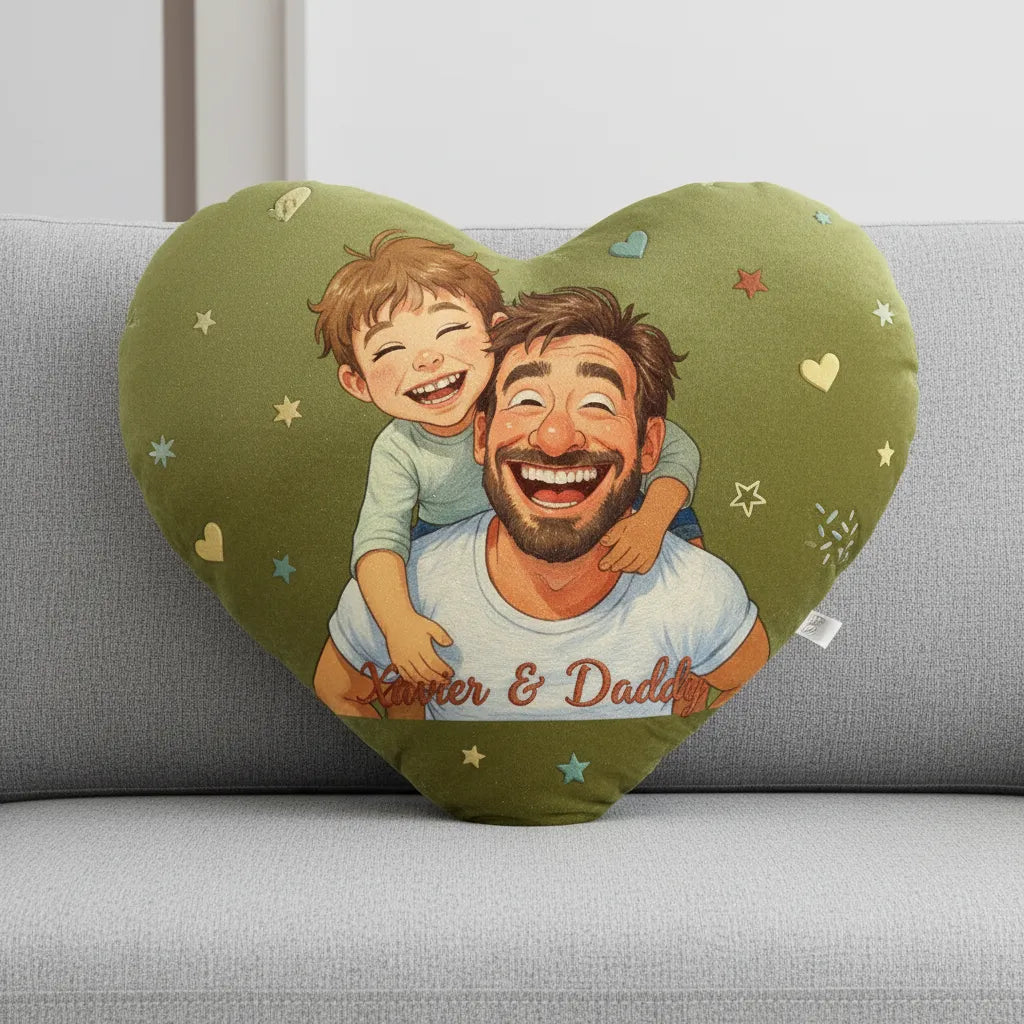 Custom Portrait Caricuture Style Heart Pillow