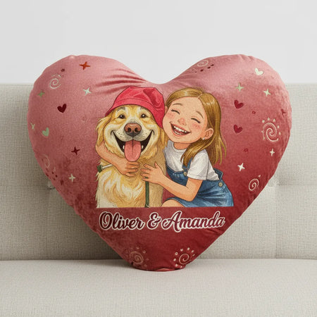 Custom Portrait Caricuture Style Heart Pillow