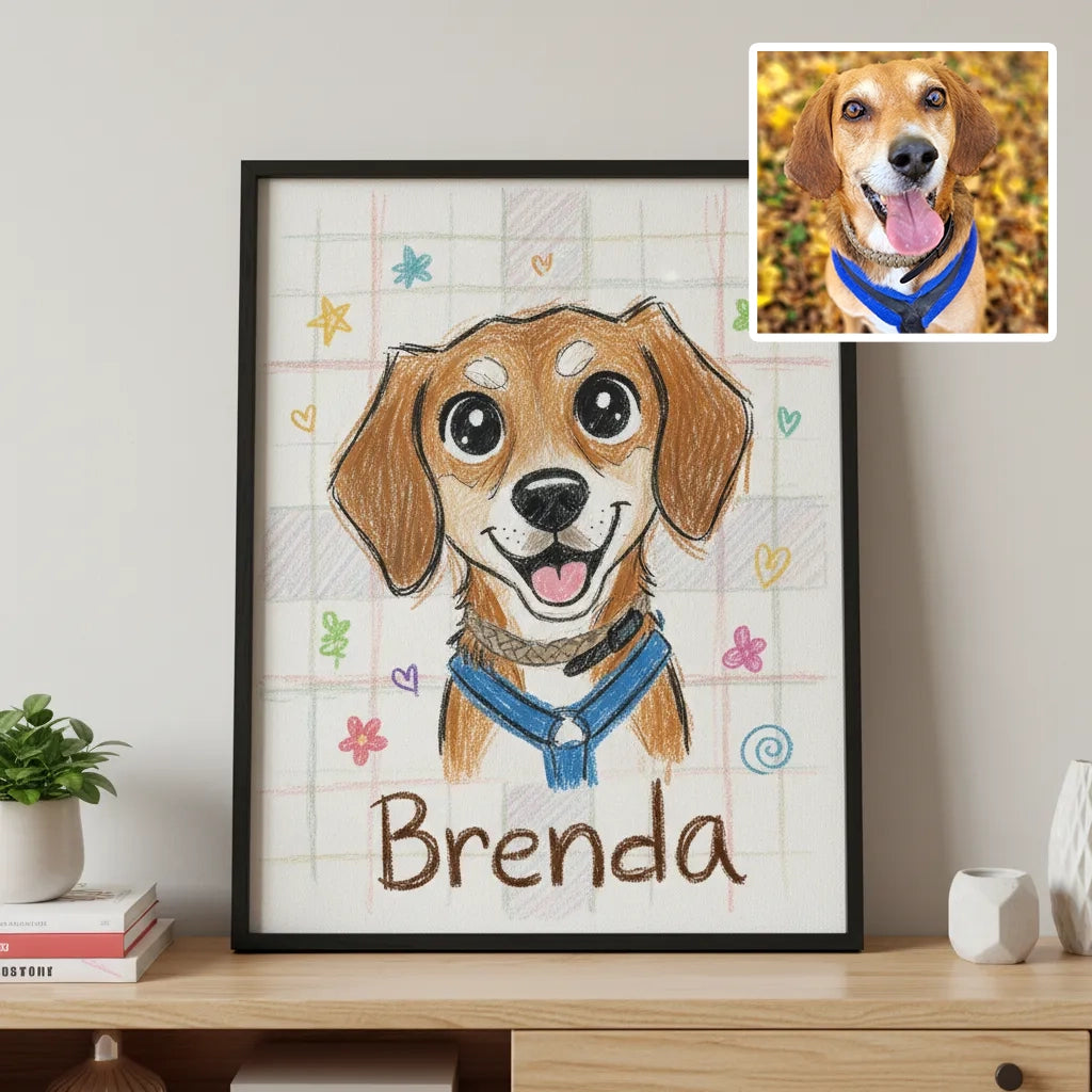 Custom Pet Portrait Crayon Sketch