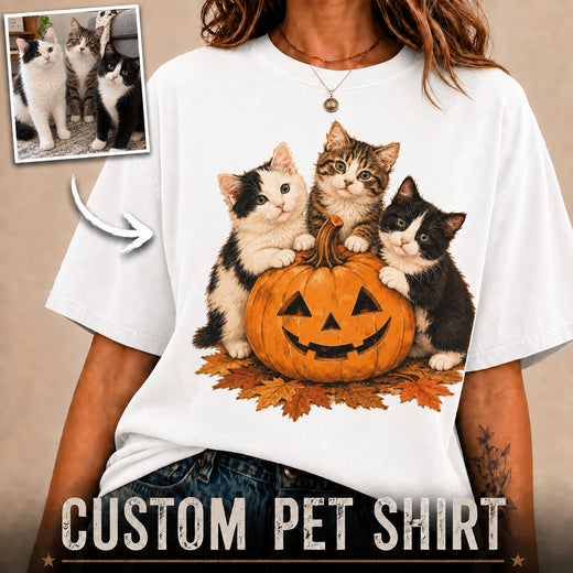 Kitties Play with Pumpkin | Custom T-shirt