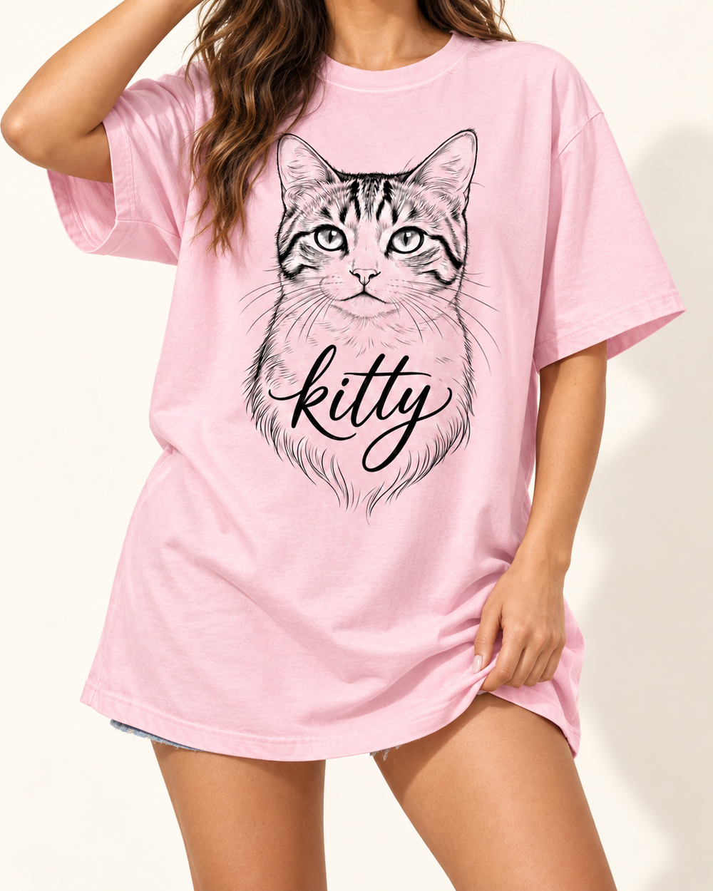 Hand Drawing Kitty — Light Pink T-shirt | Light youth studio ad352e587047