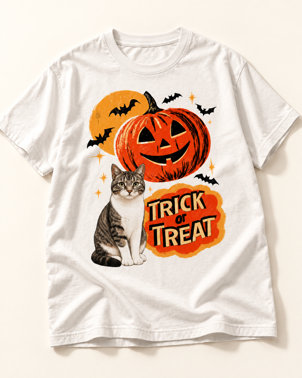 Trick or Treat Tabby — White T-shirt | Light youth studio 21b4b1be4a9b