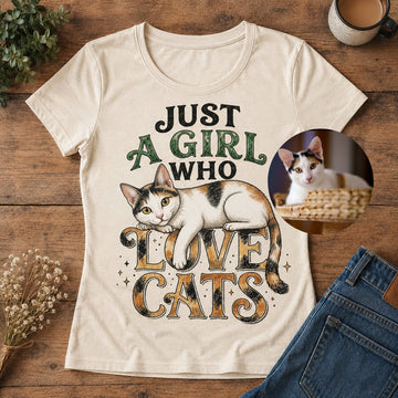 Just a Girl Who Love Cats | Custom Cat T-shirt