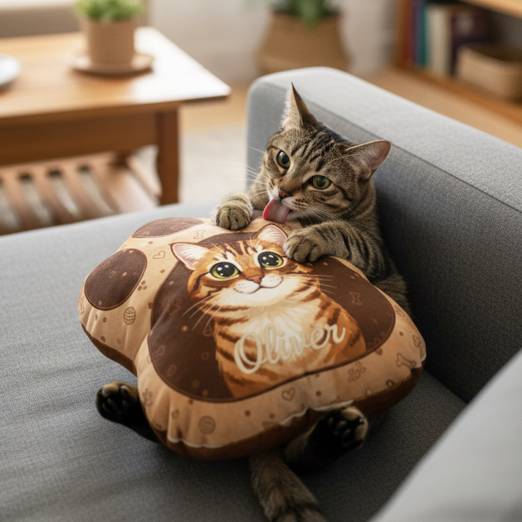 Custom Portrait Velvet Paw Print Pillow