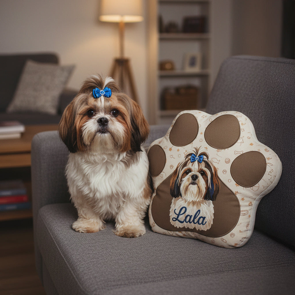 Custom Portrait Velvet Paw Print Pillow