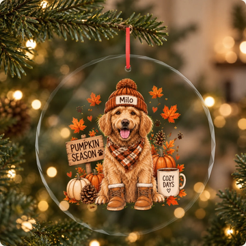 Custom Pet Photo Pumpkin Patch Glass Ornament — Test