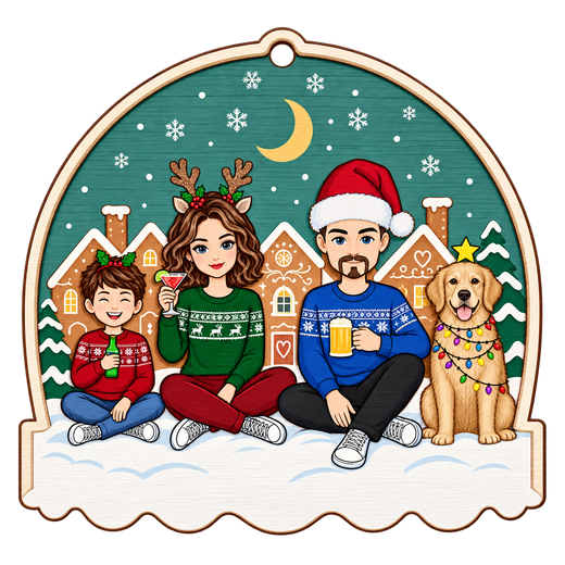 Personalized Christmas family and pets wooden ornament