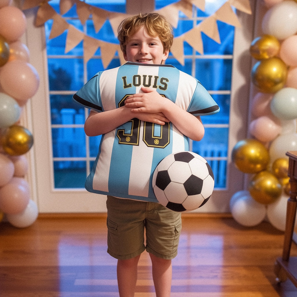 Custom Name Soccer T-Shirt Plush Velvet Pillow