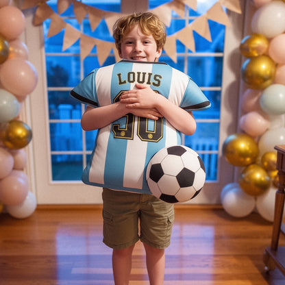 Custom Name Soccer T-Shirt Plush Velvet Pillow