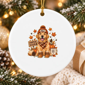 Custom Pet Photo Pumpkin Patch Ceramic Ornament — Test