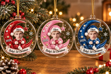 Personalized Photo Christmas Hat Moon Acrylic Decor