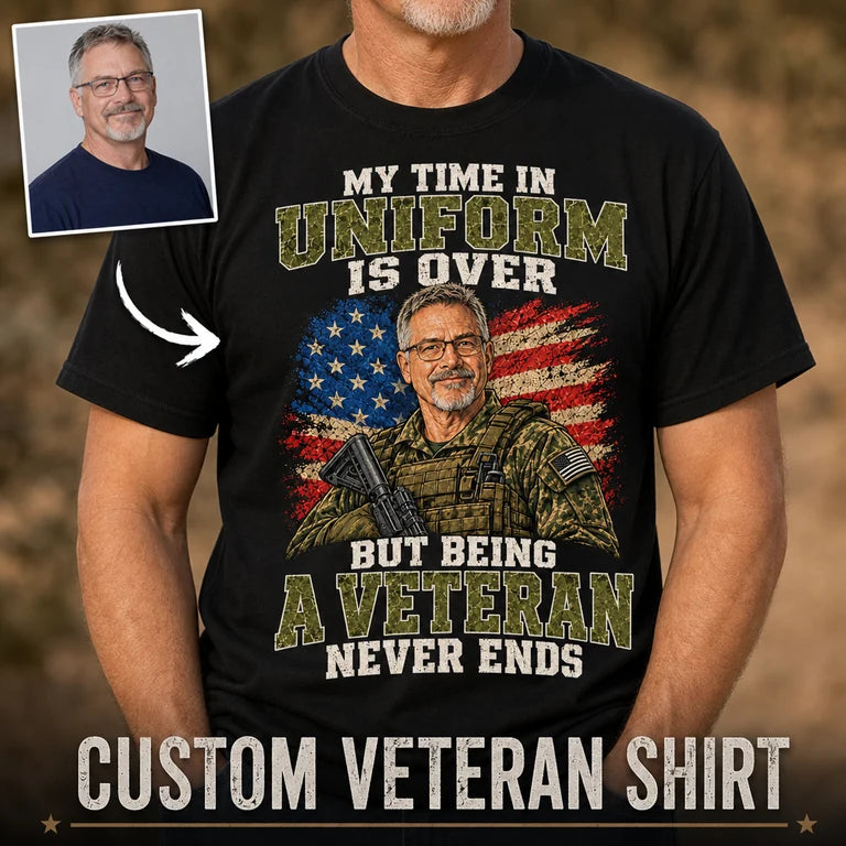 Veteran Never Ends Custom Portrait T-shirt