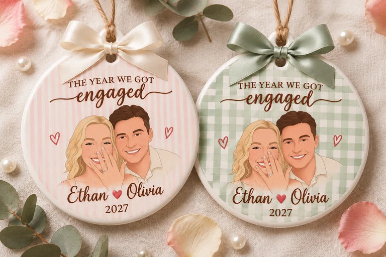 Personalized Engaged Mistletoe Ceramic Christmas