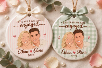 Personalized Engaged Mistletoe Ceramic Christmas